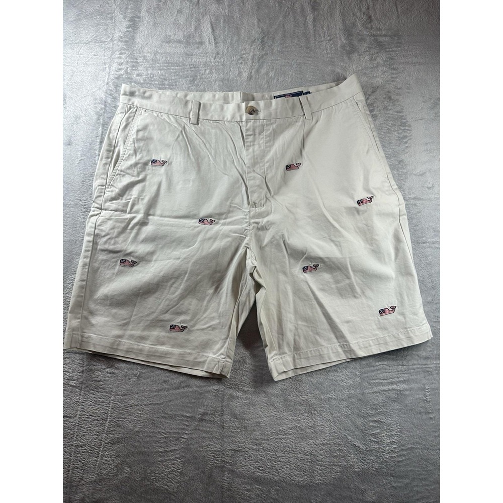 Vineyard Vines Shorts Men's 40 USA Flag Whale‎ Embroidered Chino Stretch 1H0409